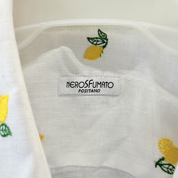 Neros fumata Positano Linen Shirt Womens Large White Lemons Embroidery Italy - Picture 4 of 5